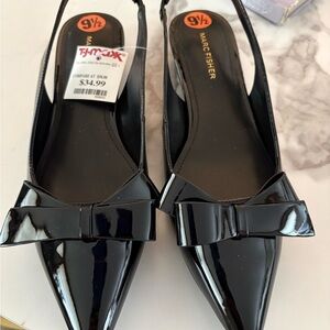 Marc Fisher Black Patent Pointed Bow Slingback Flats